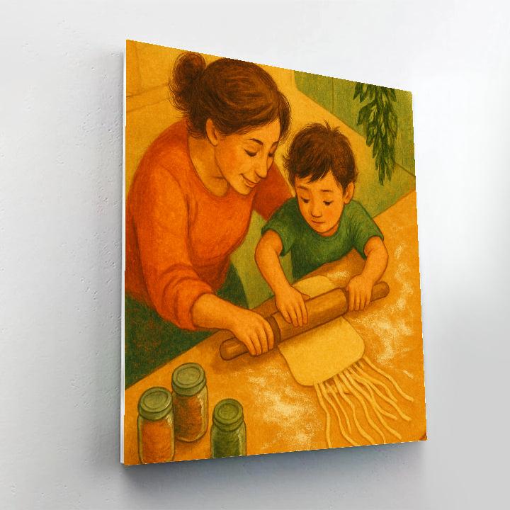 Mother And Child Cooking Pasta Together Paint by numbers art