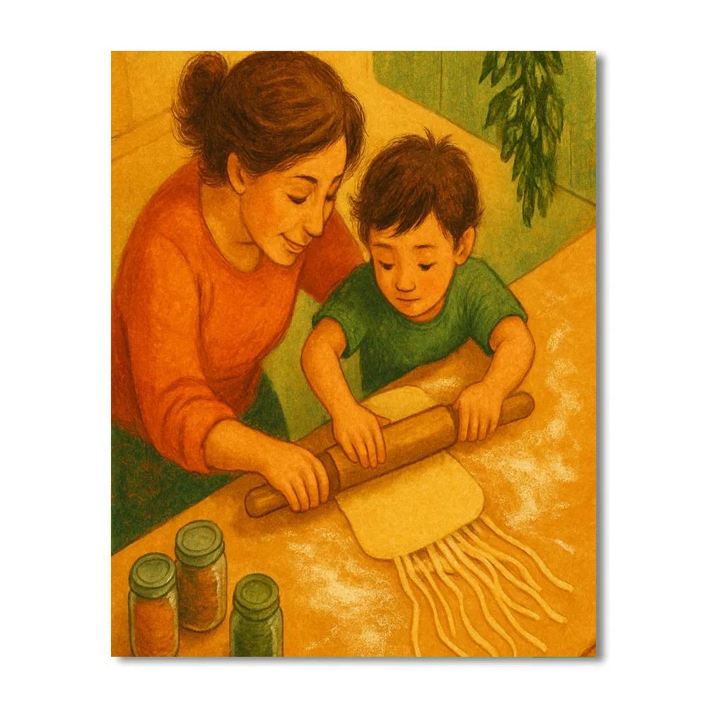 Mother And Child Cooking Pasta Together Paint by numbers art