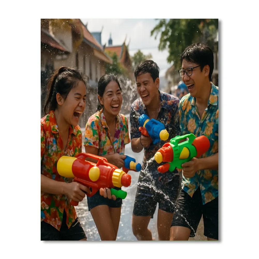Colorful Water Splash Songkran Festival Painting by numbers kit
