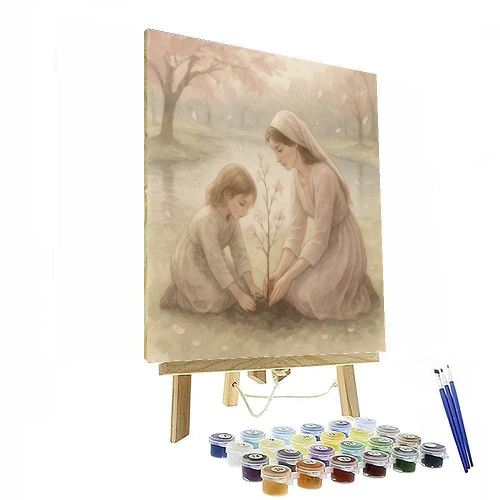 Mother And Child Planting Cherry Blossoms Paint by numbers kits