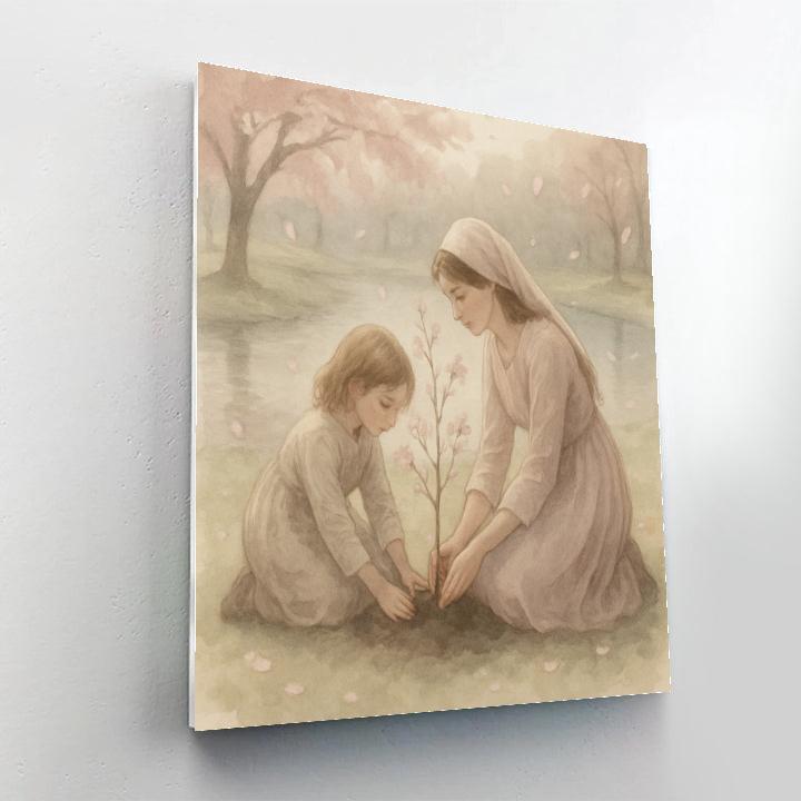 Mother And Child Planting Cherry Blossoms Paint by numbers kits