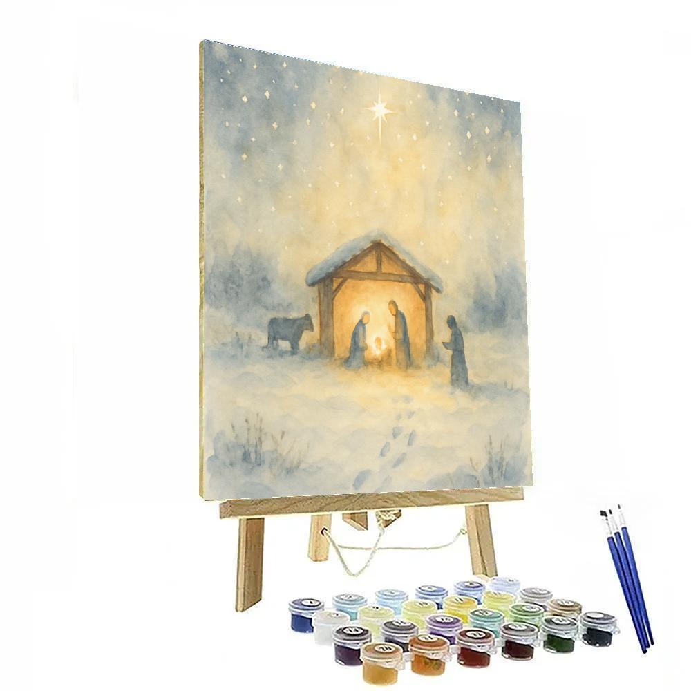 Starry Nativity Meadow Glow Paint by numbers art