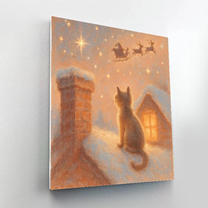 Snowy Rooftop Cat Watching Stars Paint by numbers art