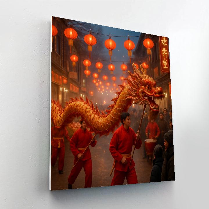 Lunar New Year Dragon Dance Street Festival paint by number