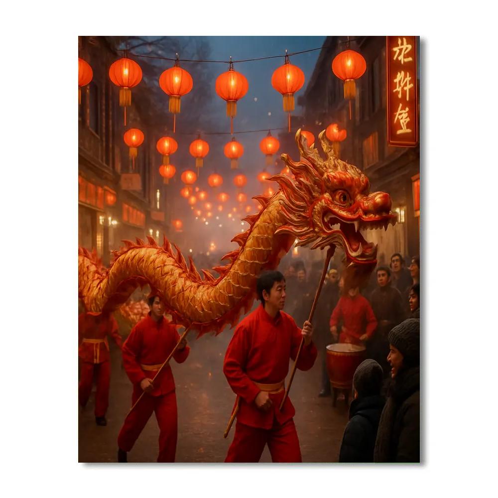 Lunar New Year Dragon Dance Street Festival paint by number