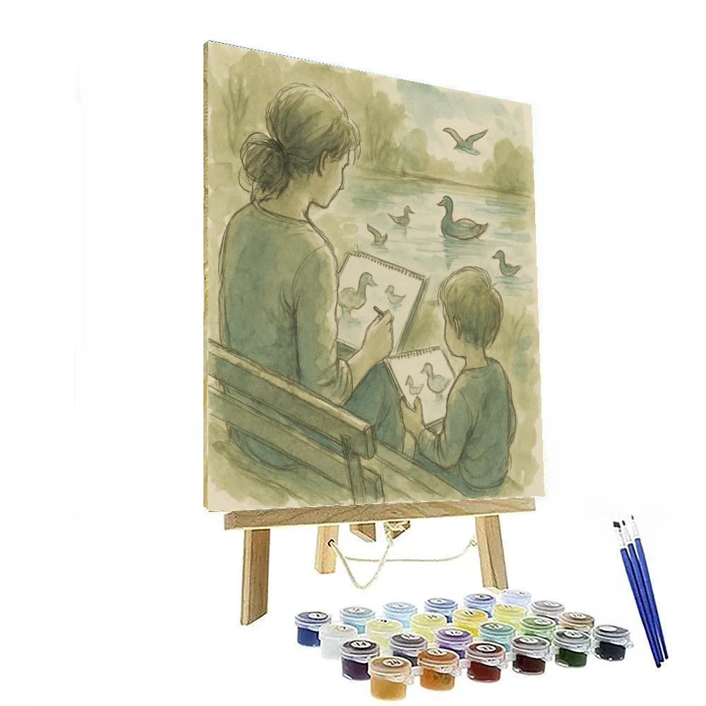 Park Sketching With Mom And Child Paint by numbers art