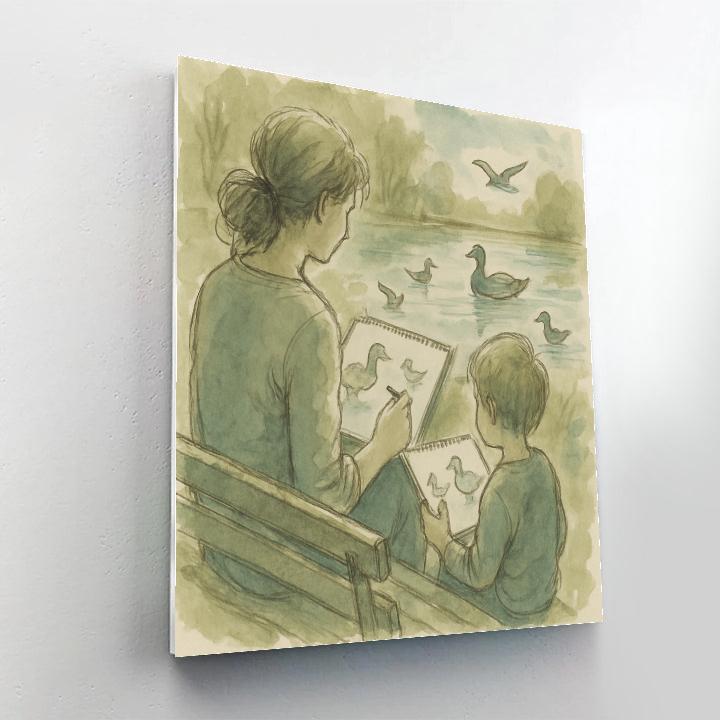 Park Sketching With Mom And Child Paint by numbers art