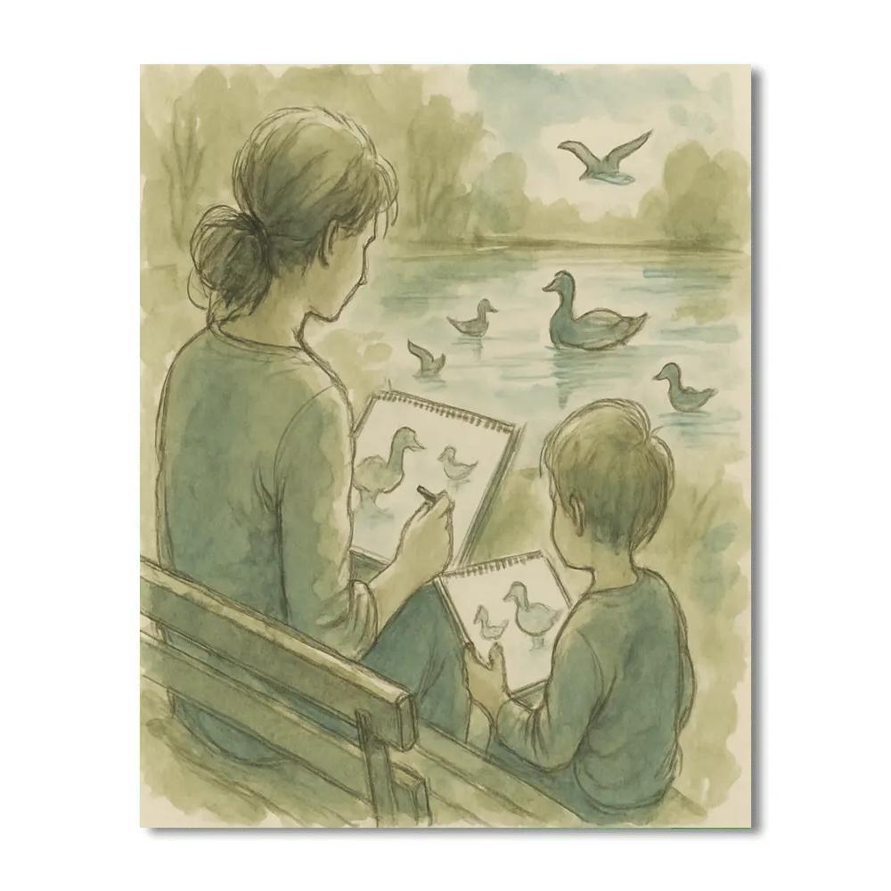 Park Sketching With Mom And Child Paint by numbers art