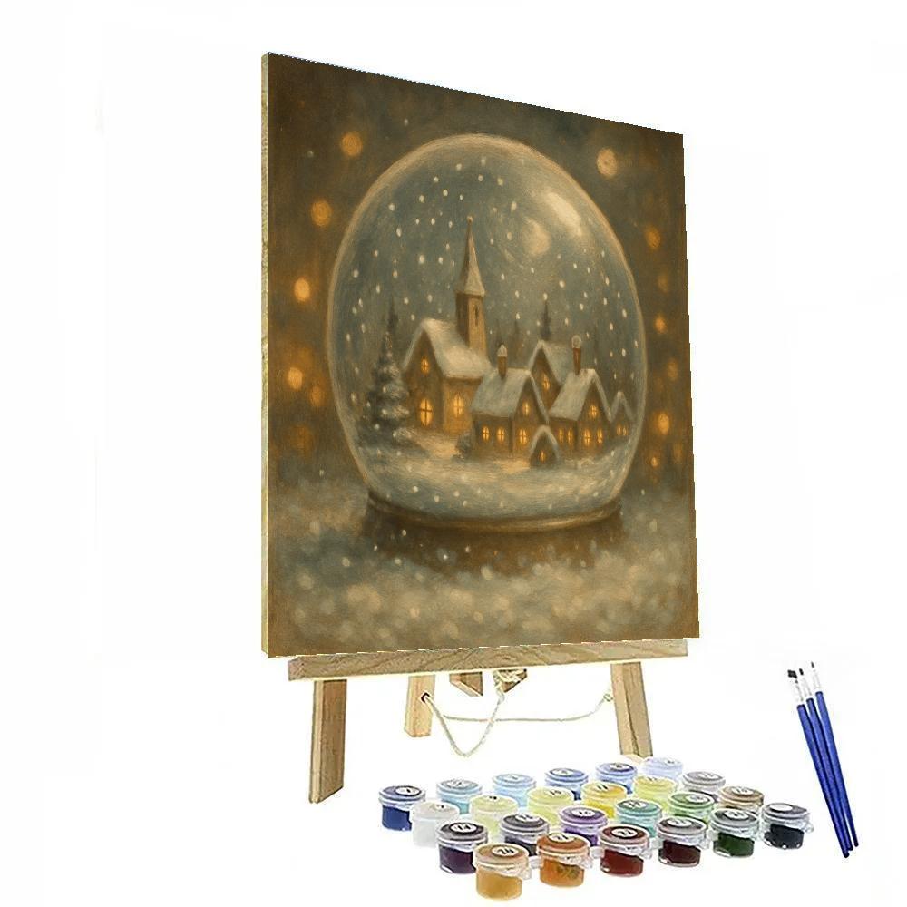 Snow Globe Village Reflection DIY paint by numbers