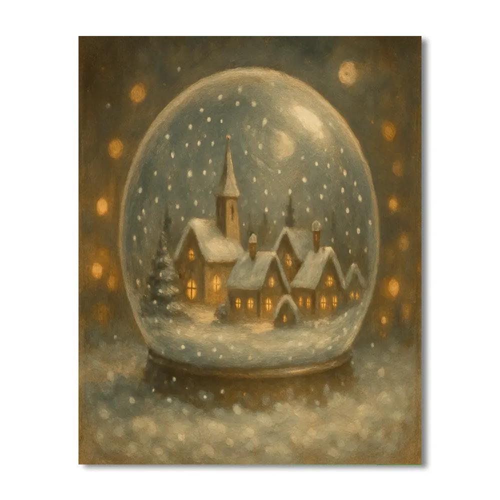 Snow Globe Village Reflection DIY paint by numbers