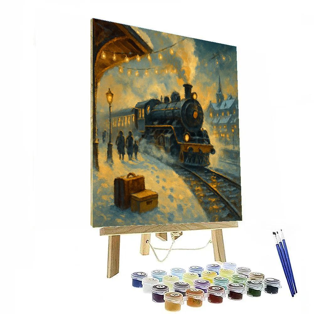 Frosted Train Station Holiday Departure paint by color