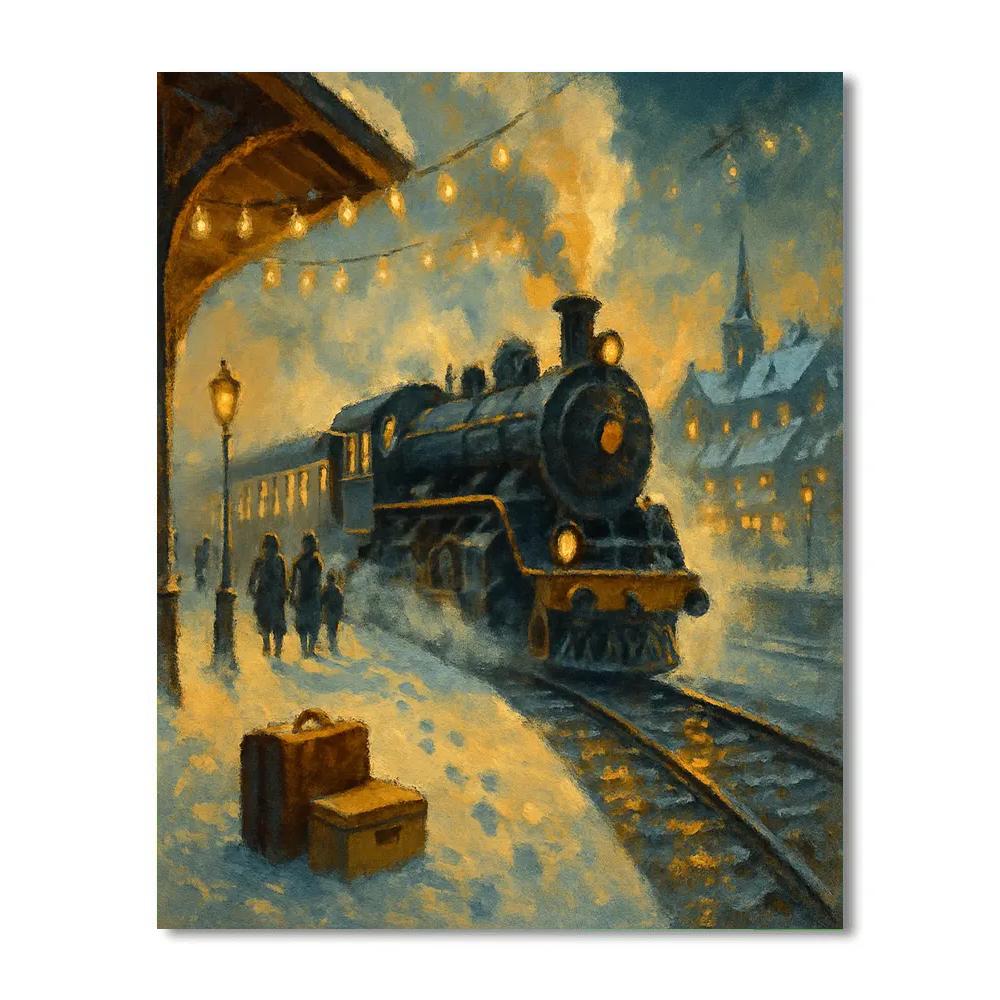 Frosted Train Station Holiday Departure paint by color