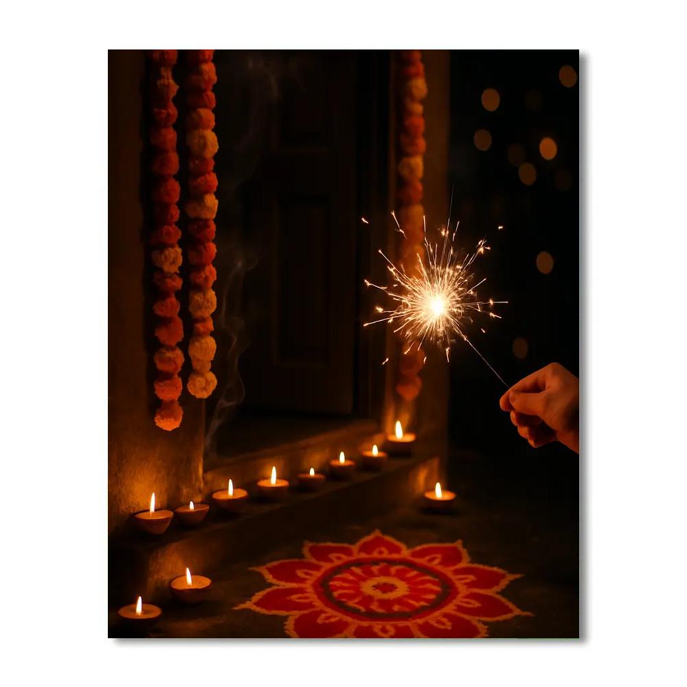 Diwali Night Doorstep Festivity paint by numbers