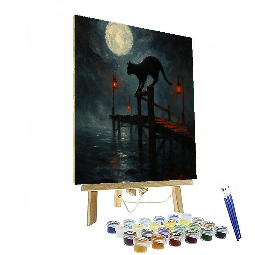 Black Cat On Lantern Pier Number painting