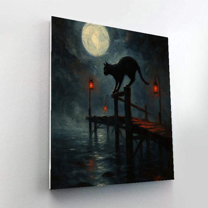 Black Cat On Lantern Pier Number painting