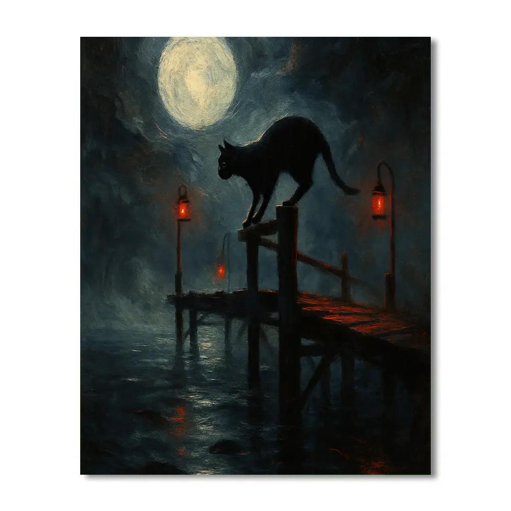 Black Cat On Lantern Pier Number painting