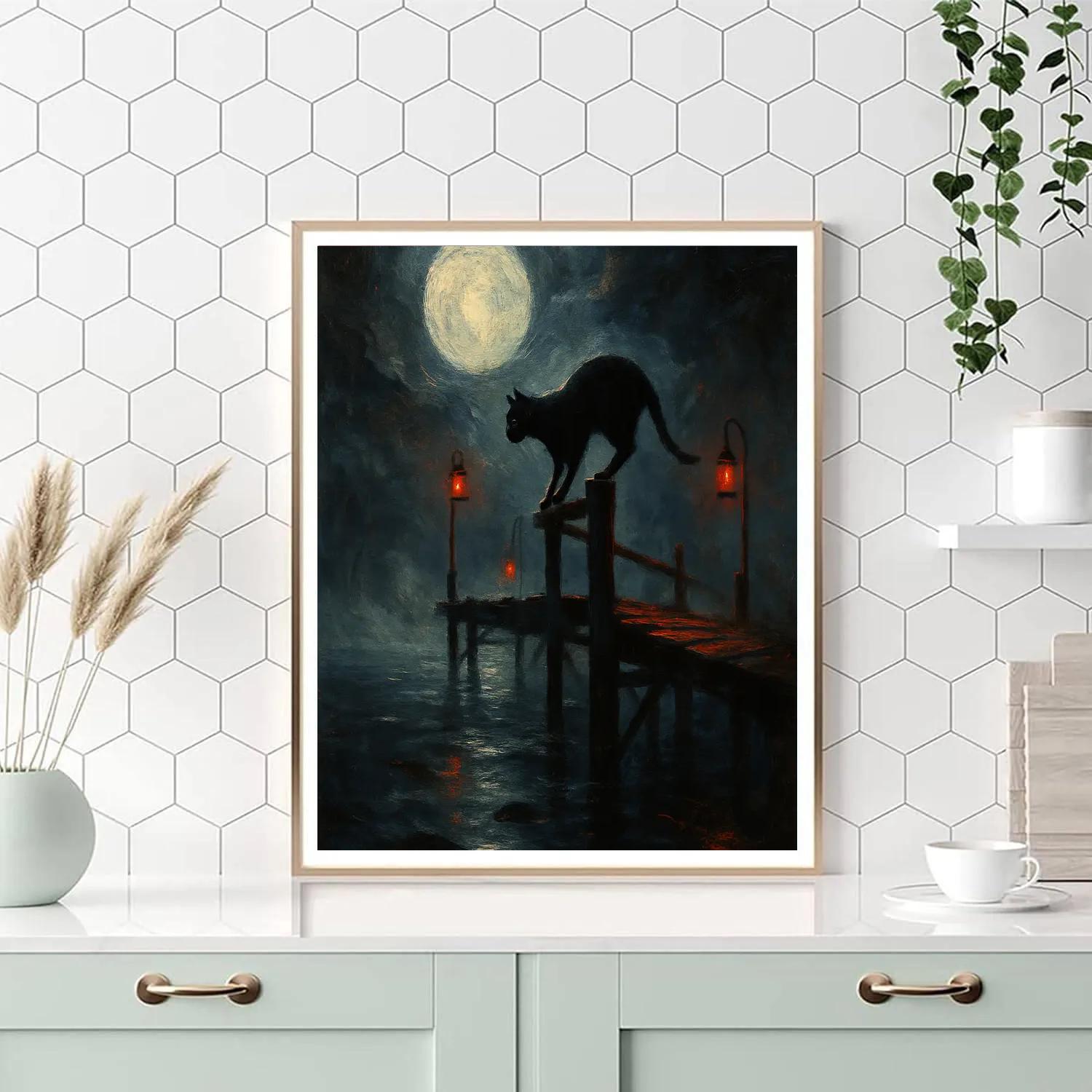 Black Cat On Lantern Pier Number painting