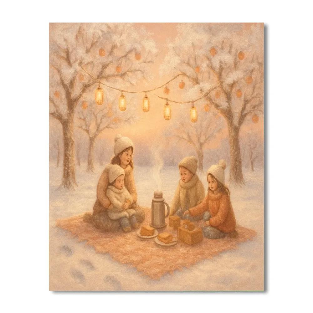 Snowy Orchard Lantern Picnic DIY paint by numbers