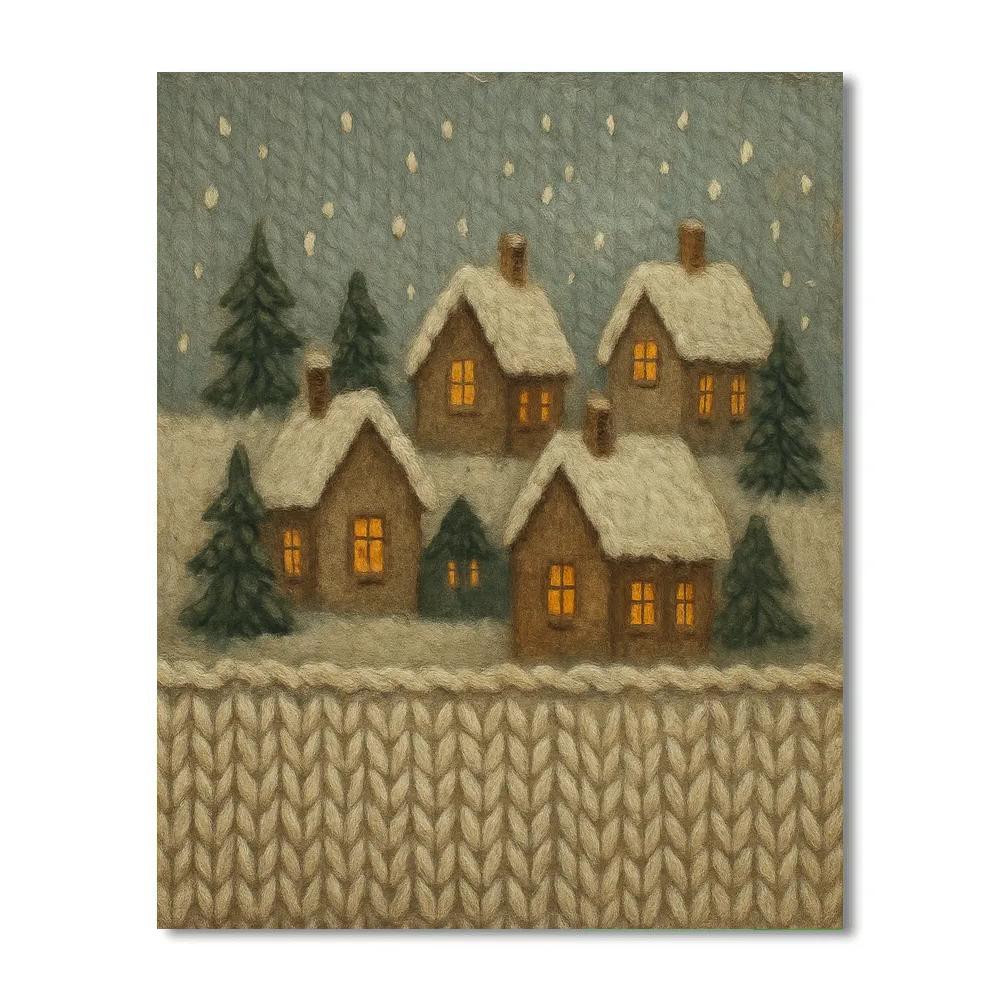Knitted Village Blanket Panorama painting number kit