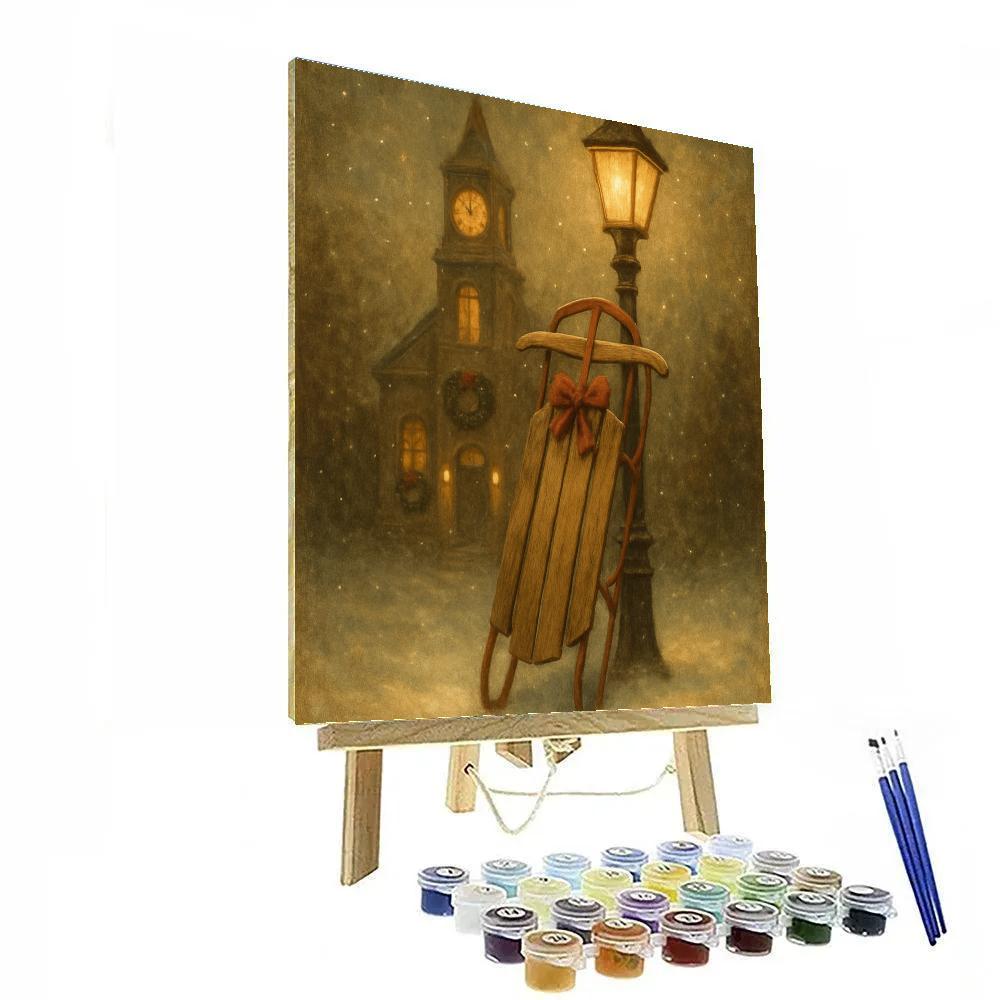Vintage Sled By Town Clocktower painting number kit