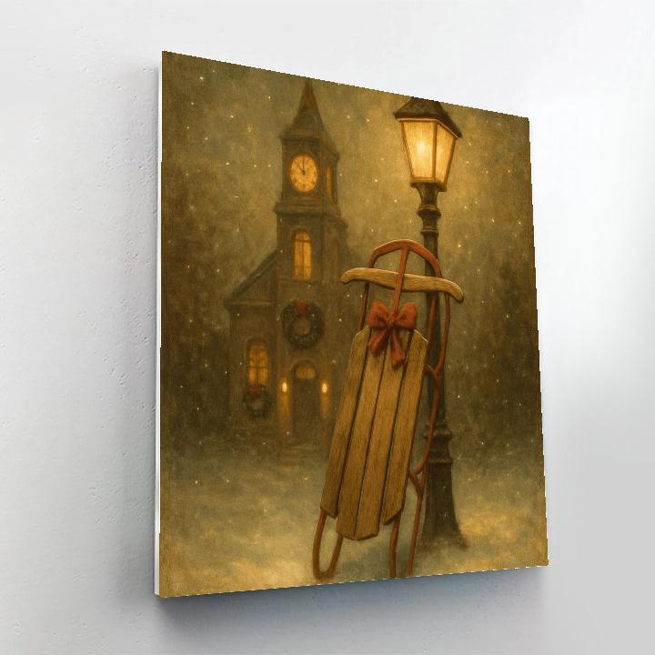 Vintage Sled By Town Clocktower painting number kit