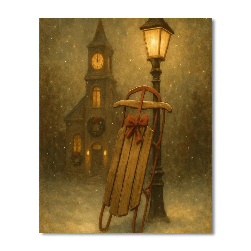 Vintage Sled By Town Clocktower painting number kit