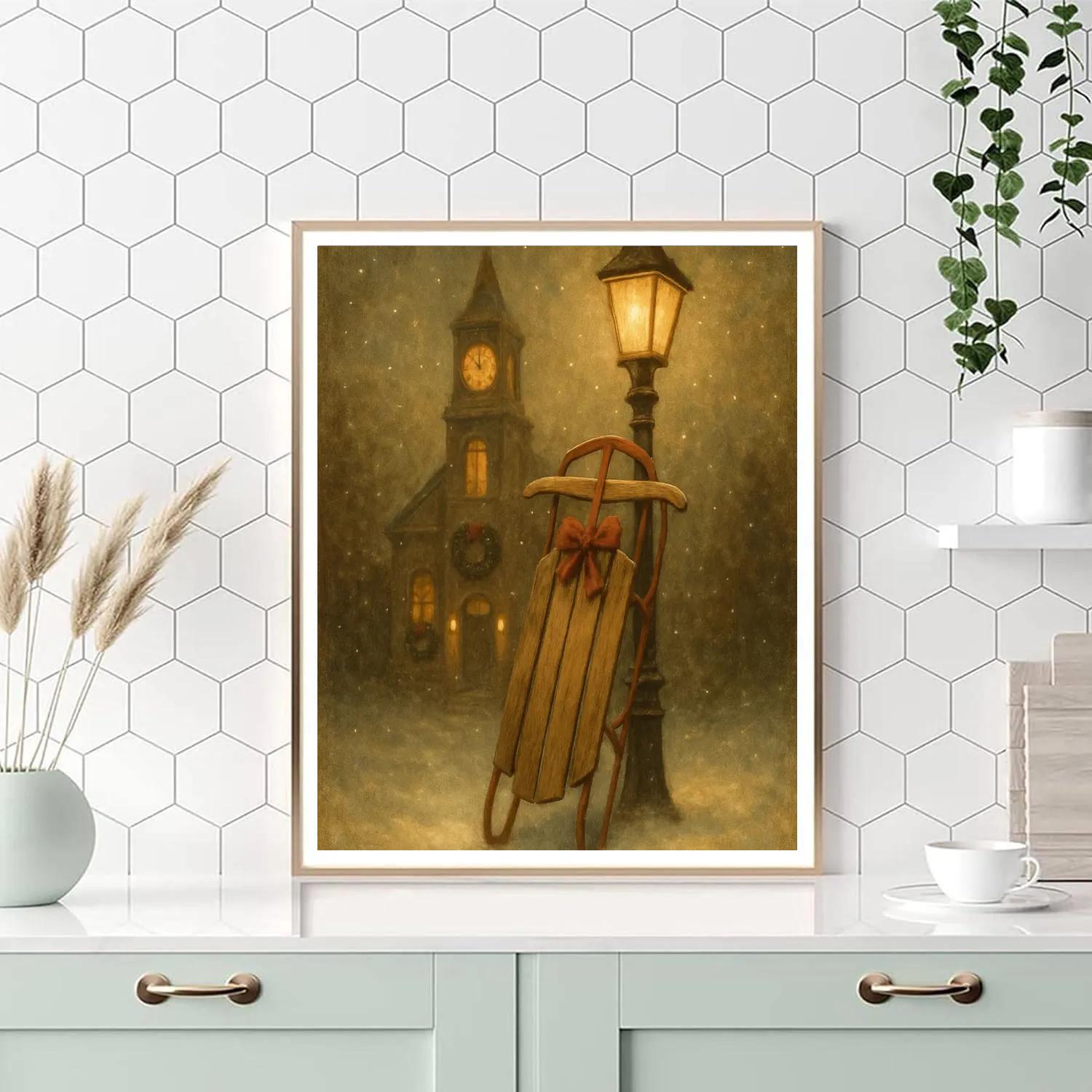 Vintage Sled By Town Clocktower painting number kit