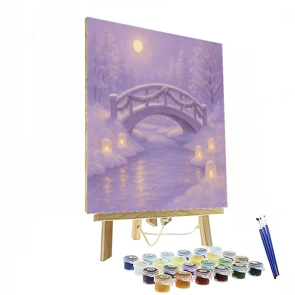 Snow Lantern Bridge At Twilight Number painting