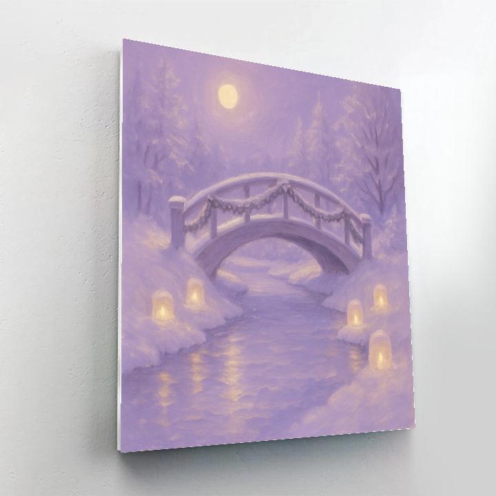 Snow Lantern Bridge At Twilight Number painting