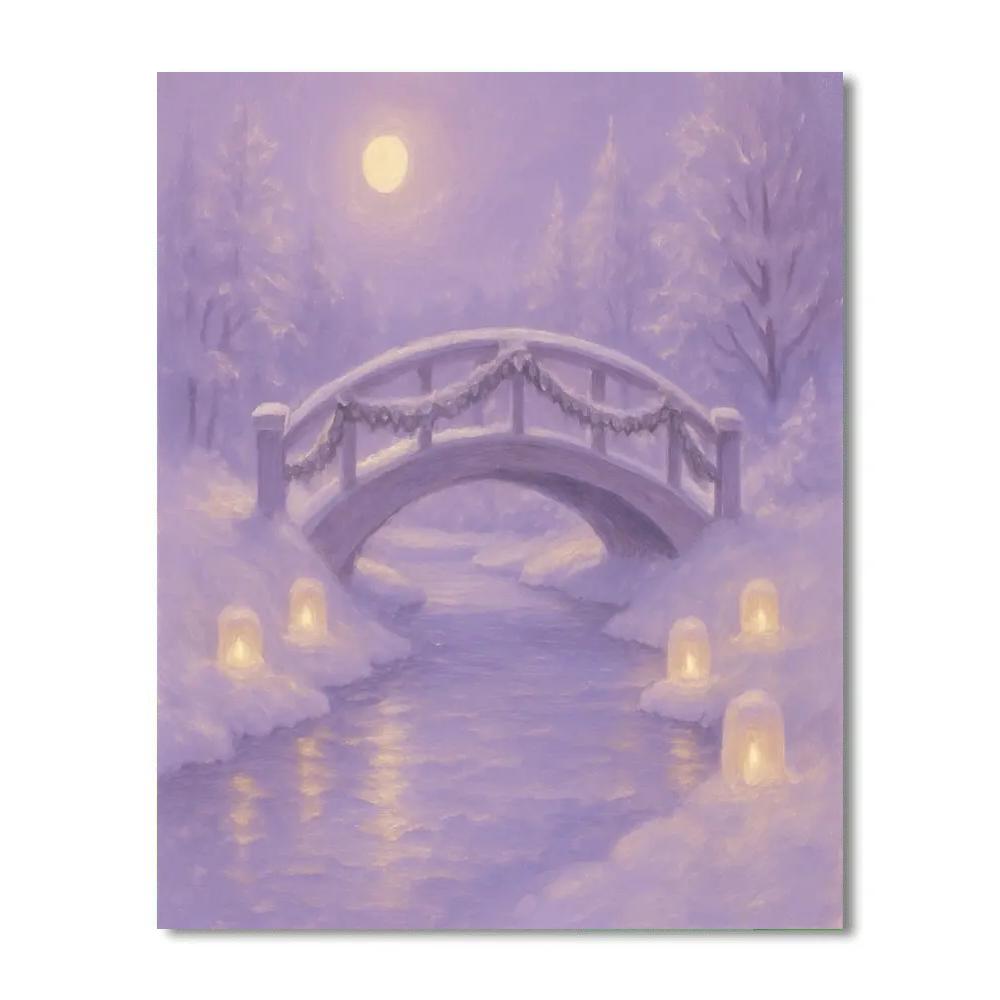Snow Lantern Bridge At Twilight Number painting