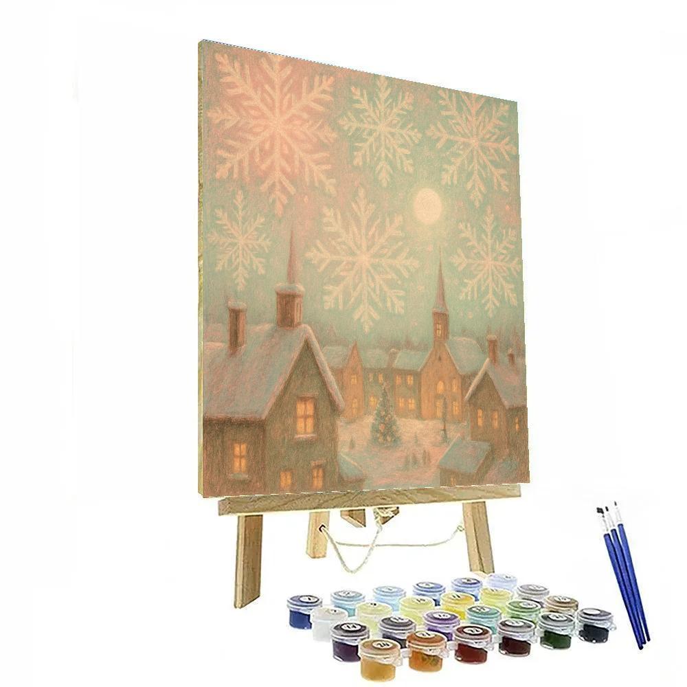 Snowflake Quilt Over Little Town DIY paint by numbers