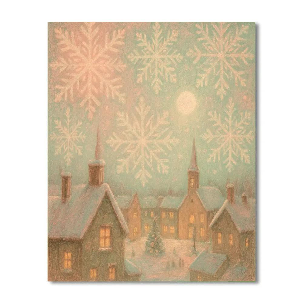 Snowflake Quilt Over Little Town DIY paint by numbers