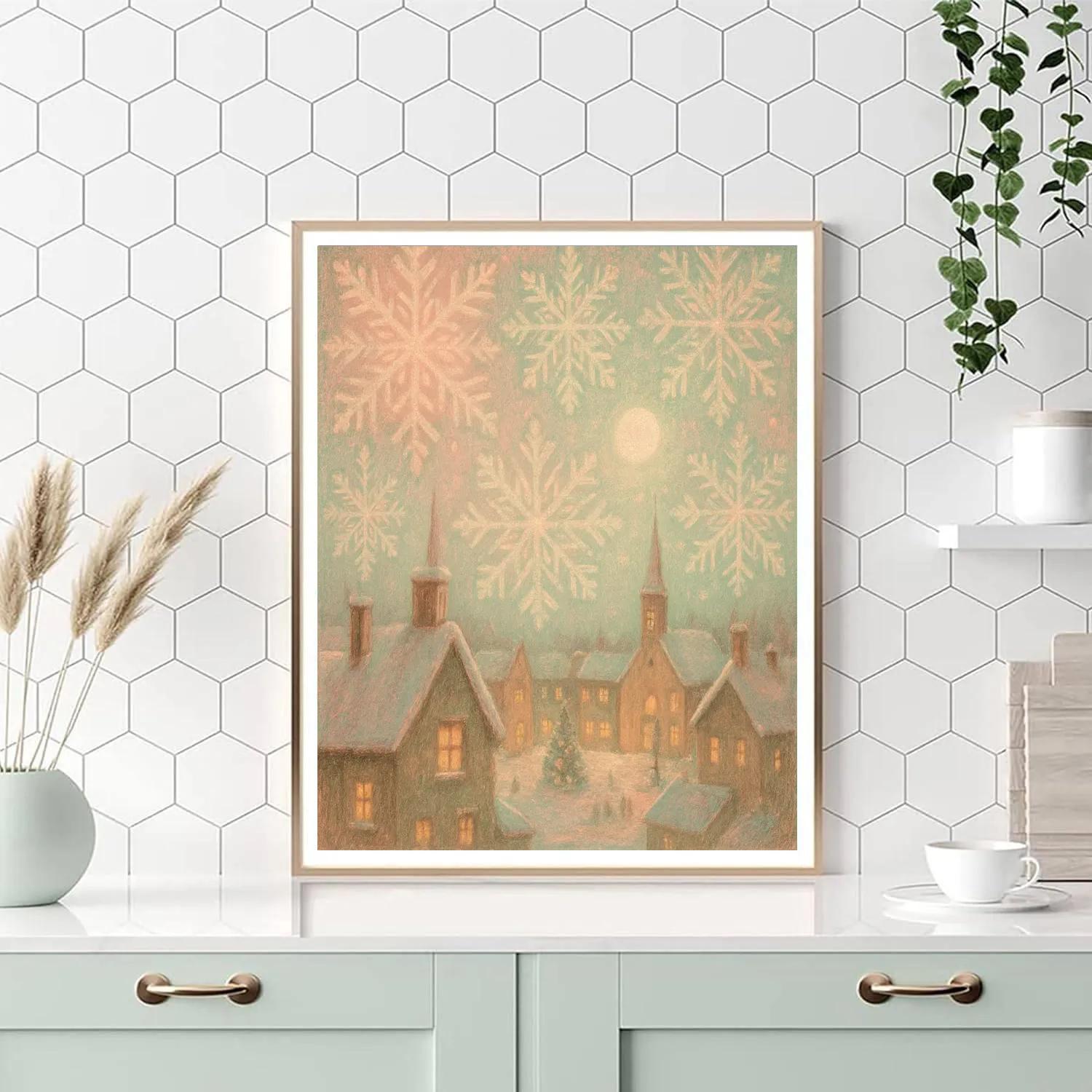 Snowflake Quilt Over Little Town DIY paint by numbers
