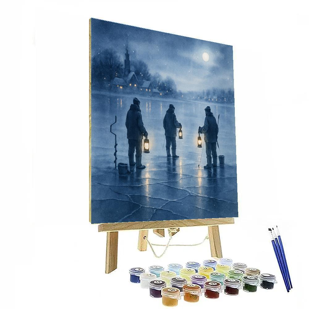 Lantern Fishermen On Frozen Lake paint by numbers