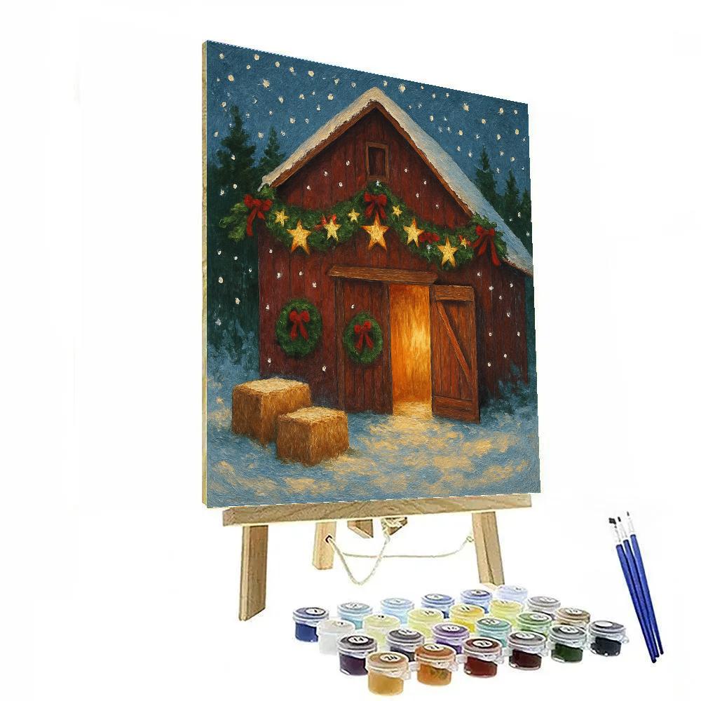 Star Garland Over Holiday Barn paint by numbers