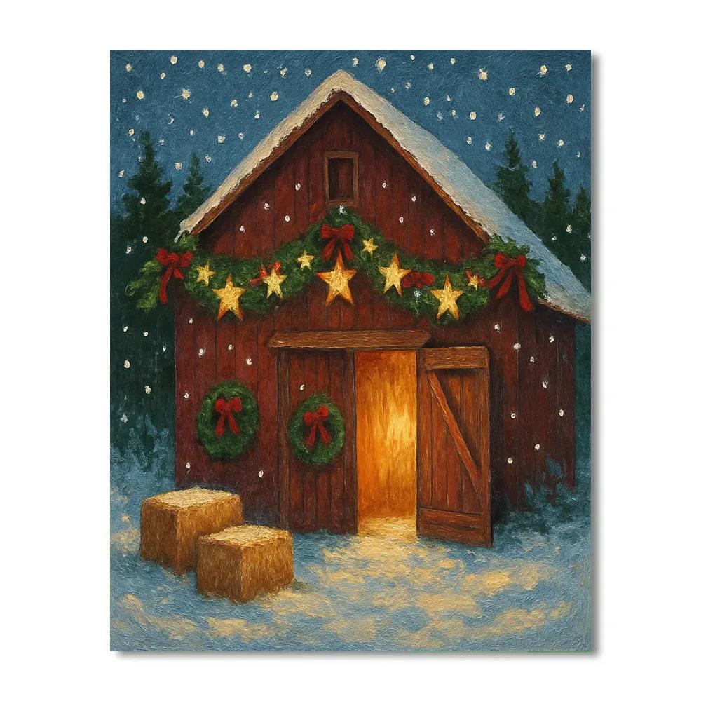 Star Garland Over Holiday Barn paint by numbers
