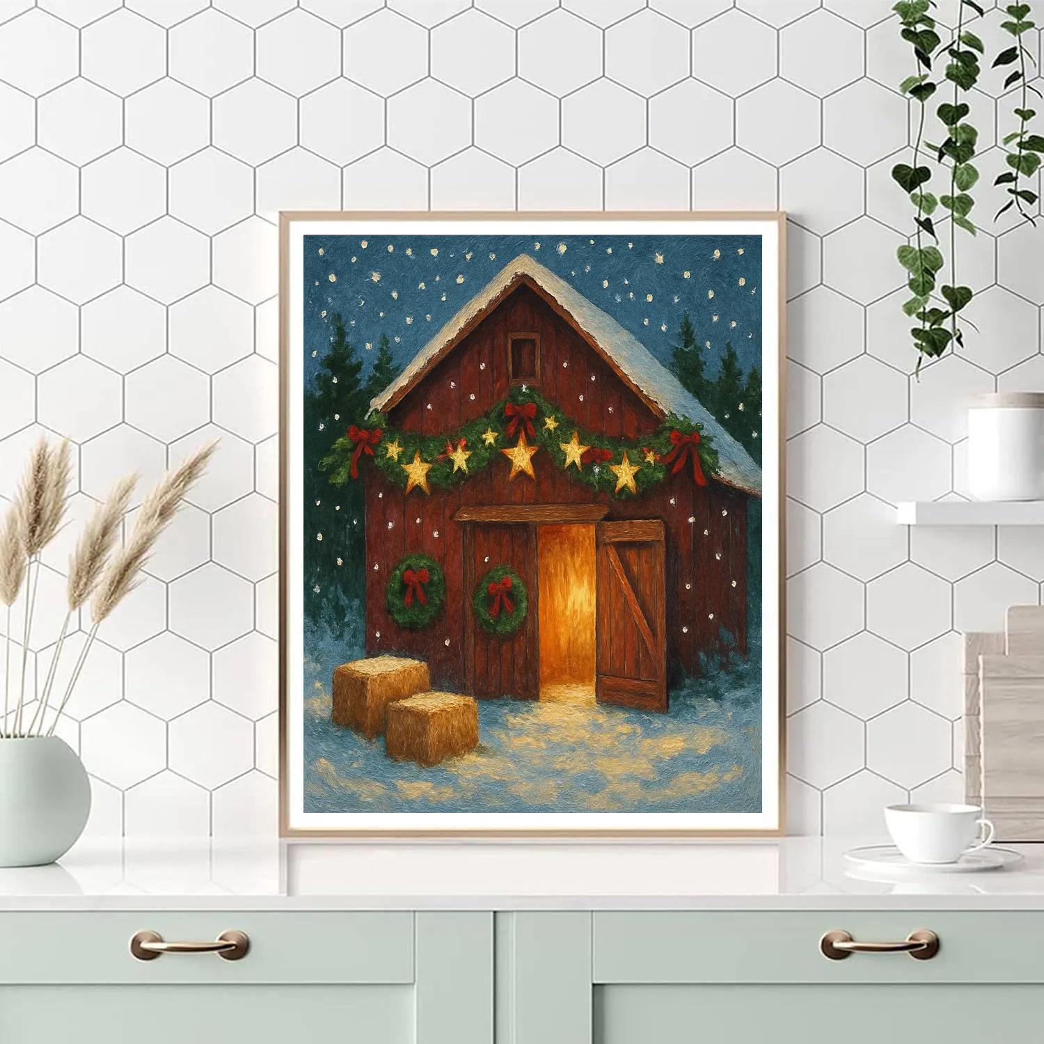 Star Garland Over Holiday Barn paint by numbers