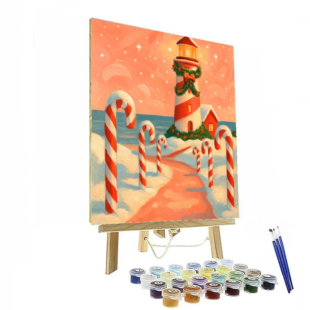 Candy Cane Lighthouse Lane Painting by numbers kit