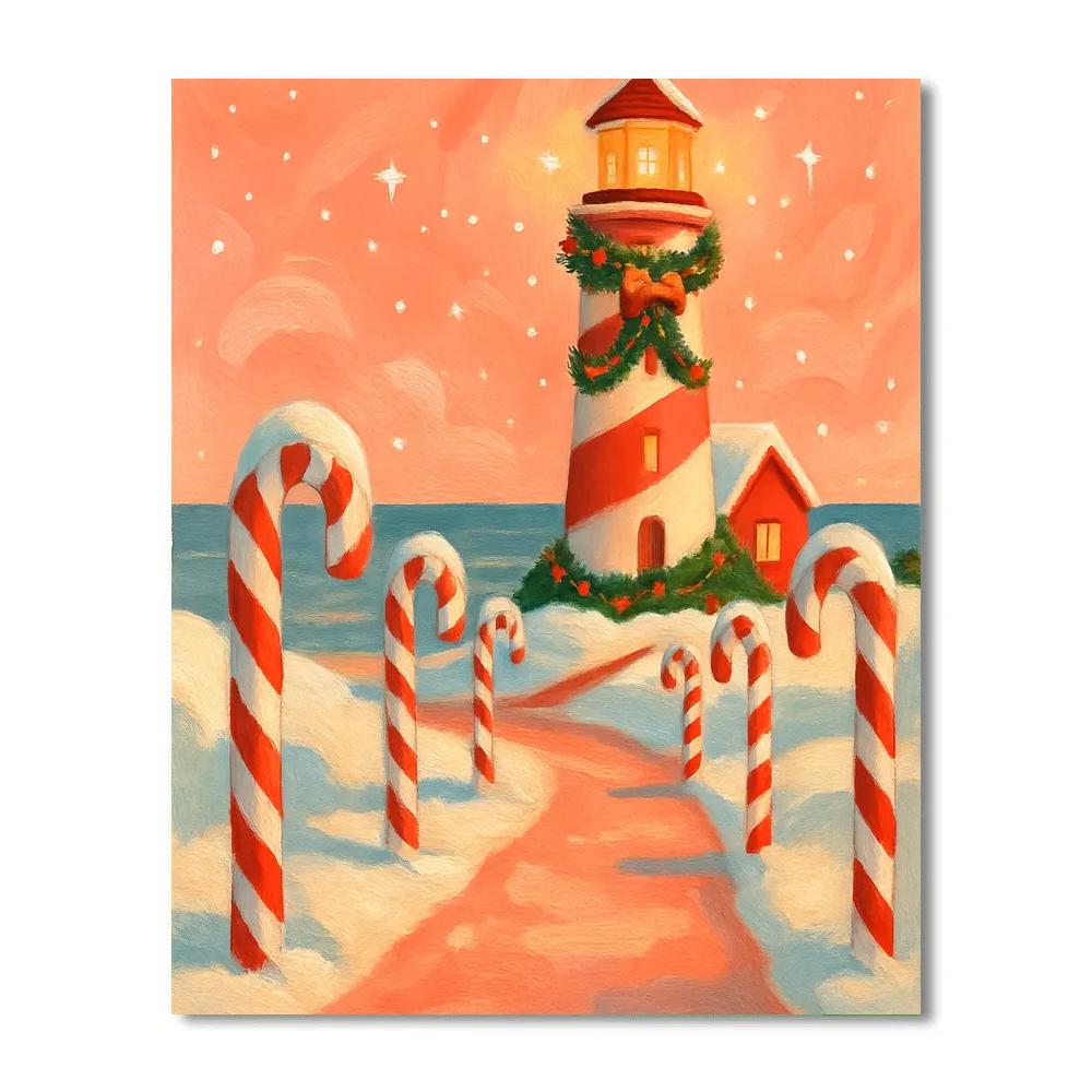Candy Cane Lighthouse Lane Painting by numbers kit