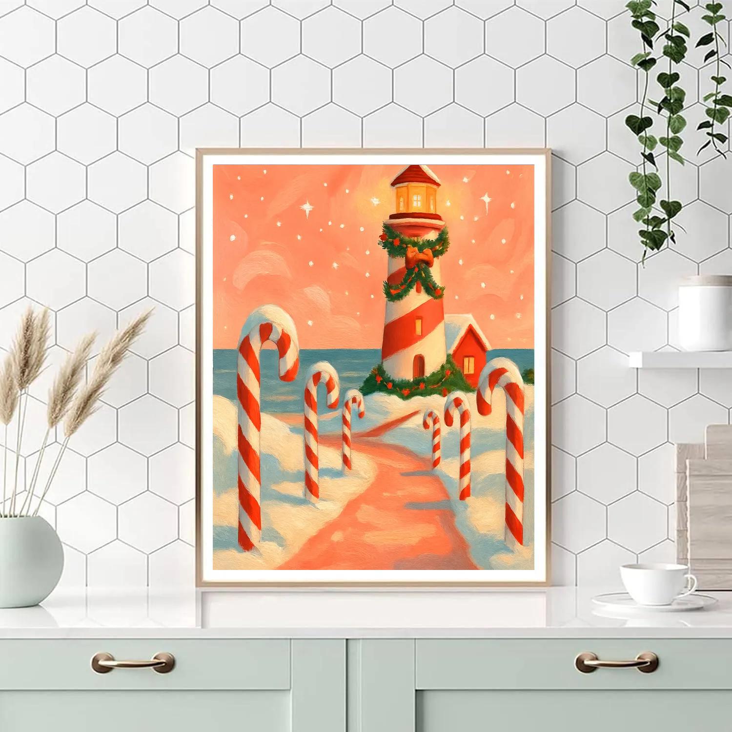 Candy Cane Lighthouse Lane Painting by numbers kit