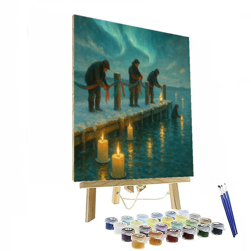 Candle Row On Winter Pier Painting by numbers kit