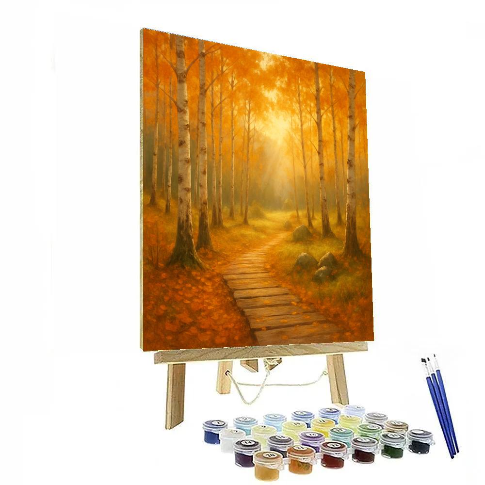 Golden Birch Morning Path Number painting