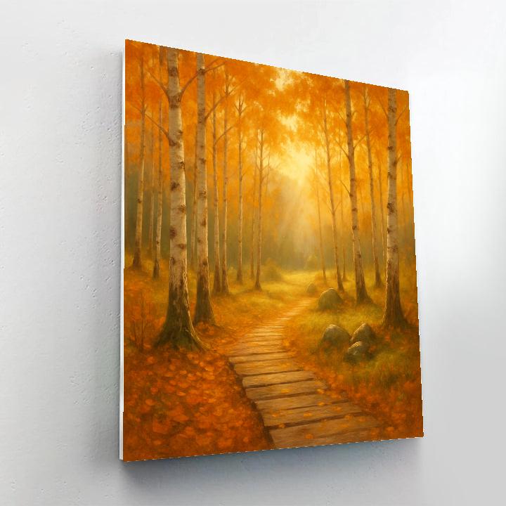Golden Birch Morning Path Number painting