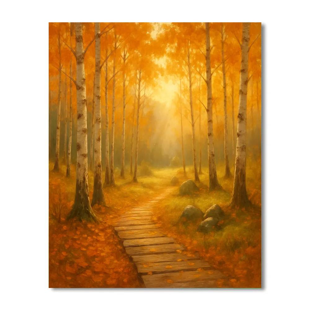 Golden Birch Morning Path Number painting