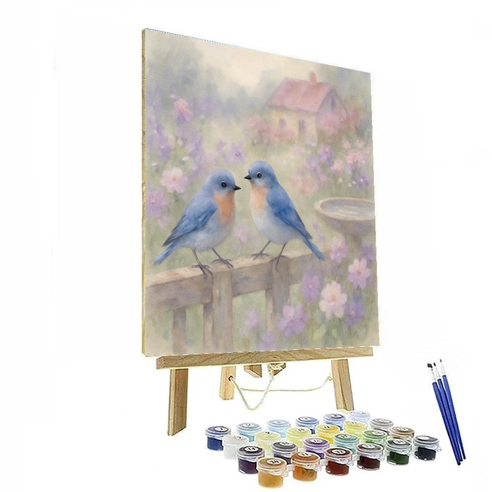 Bluebird Morning At The Garden Fence paint by numbers