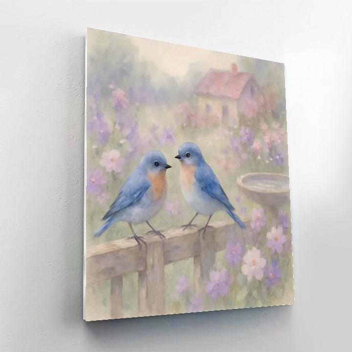 Bluebird Morning At The Garden Fence paint by numbers