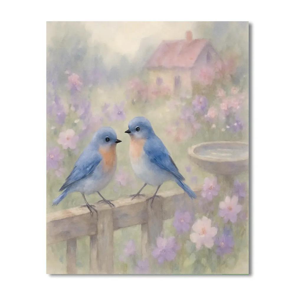 Bluebird Morning At The Garden Fence paint by numbers