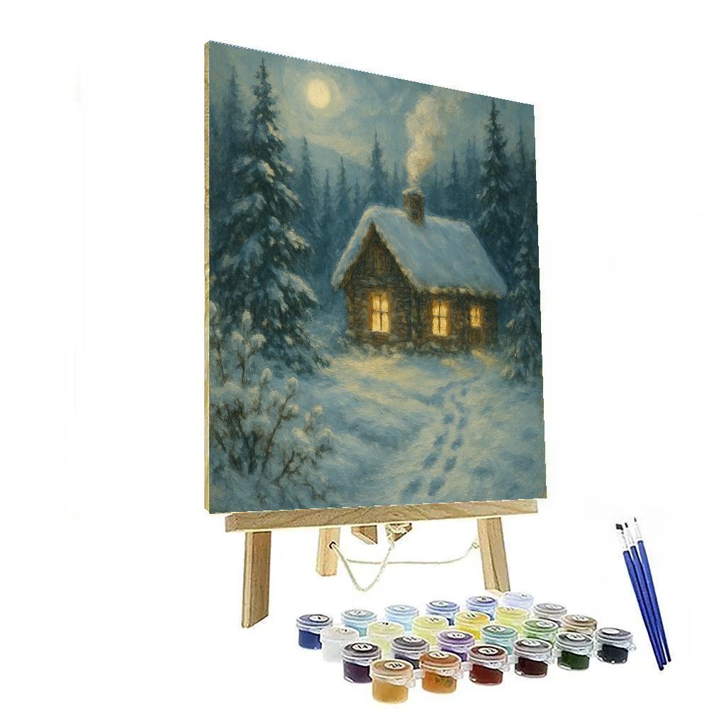 Moonlit Cabin In Winter Painting by numbers kit
