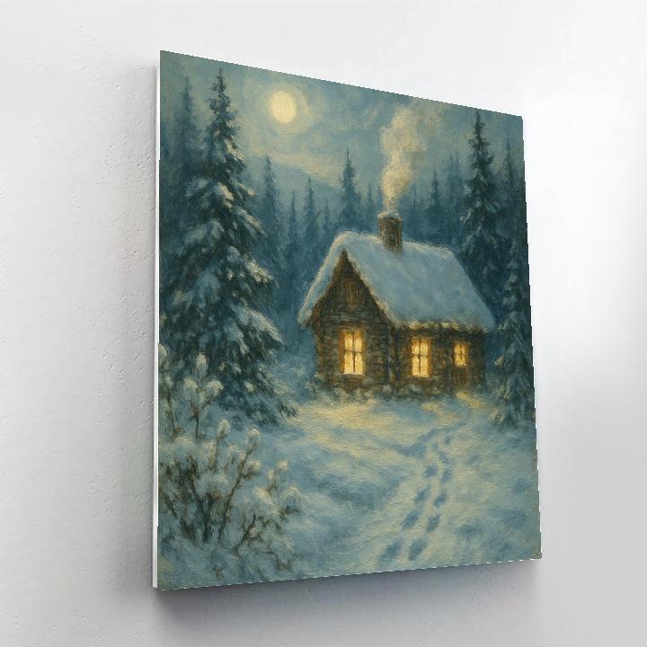 Moonlit Cabin In Winter Painting by numbers kit