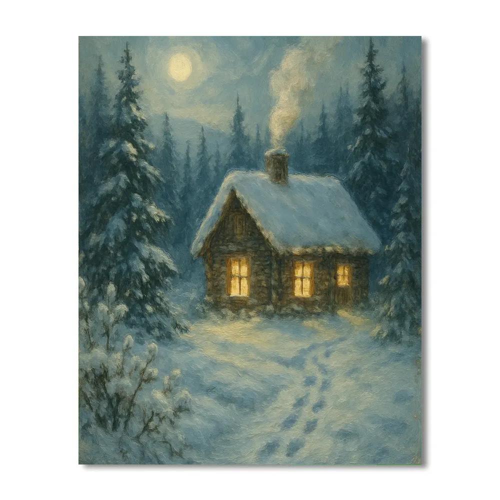 Moonlit Cabin In Winter Painting by numbers kit